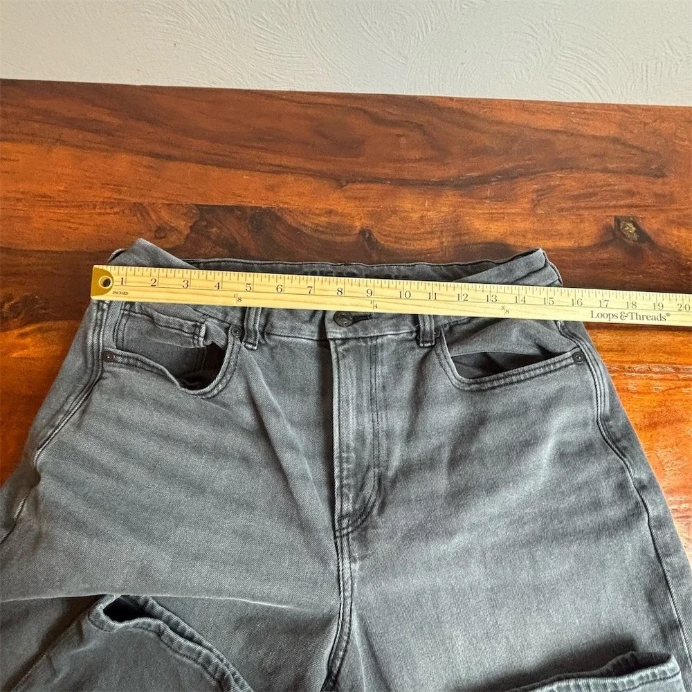 American Eagle Curvy Mom Jeans Womens Size 14 Gray Charcoal Wash High‎ Rise